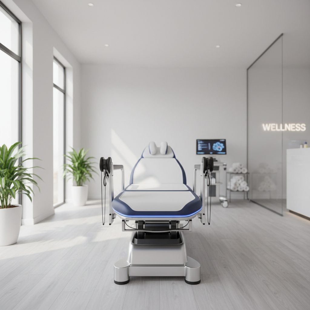 Spinal decompression table in a treatment room